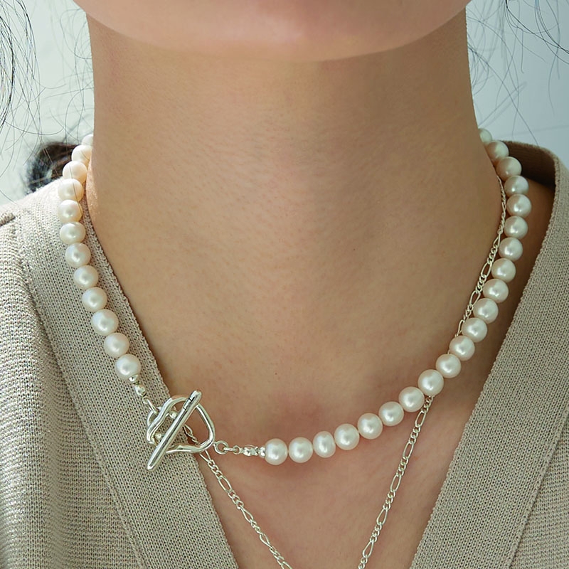 Connection Irregular Pearl Necklace 02 (Silver)